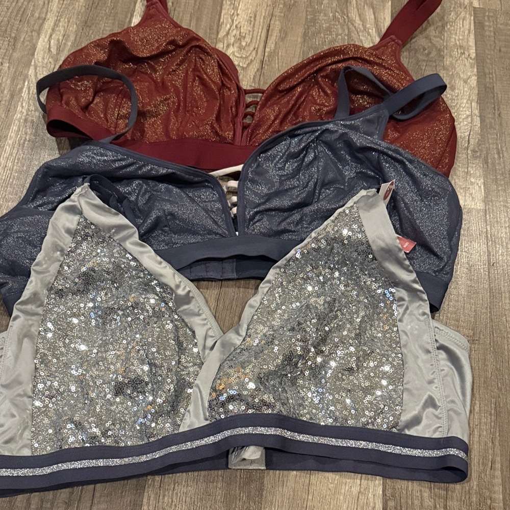 Cacique Shimmering Red and Silver Bras